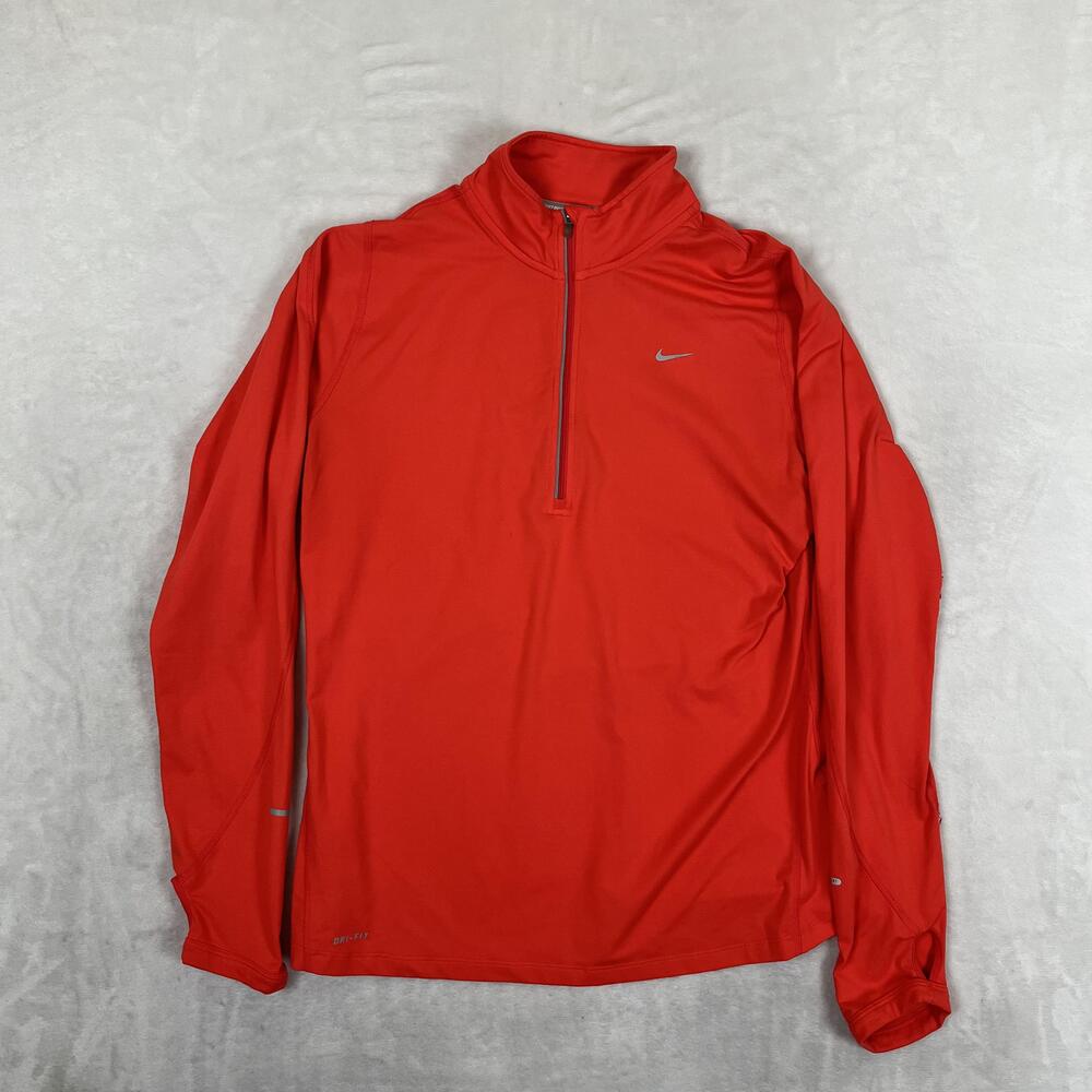 Nike Dri-FIT Shirt Womens Large Red 1/4 Zip Long Sleeve Running Top Athletic